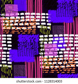 Memphis seamless  pattern in retro style. Doodle pattern hand-drawn pen, ink, chalk.  Fabric patchwork.