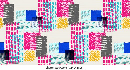 Memphis seamless  pattern in retro style. Doodle pattern hand-drawn pen, ink, chalk. 