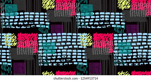Memphis seamless  pattern in retro style. Doodle pattern hand-drawn pen, ink, chalk. 