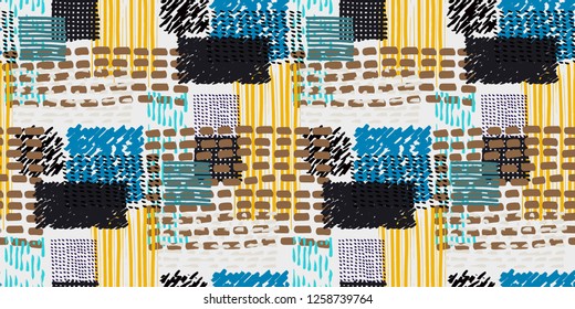 Memphis seamless  pattern in retro style. Doodle pattern hand-drawn pen, ink, chalk. 
