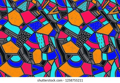 Memphis seamless pattern in retro style. Doodle pattern hand-drawn pen, ink, chalk. Wallpapers scattered cutting elements.