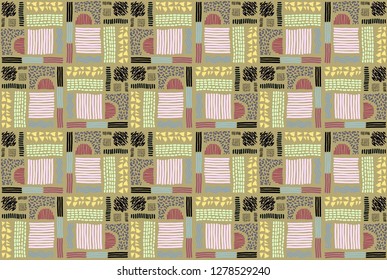 Memphis seamless  pattern in retro style. Doodle pattern hand-drawn pen, ink, chalk. Ethnic, folk, tribal.