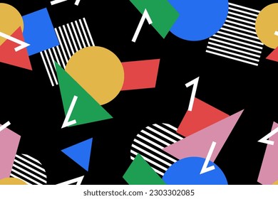 Memphis seamless pattern. Retro style 80s-90s. Abstract geometric shapes in memphis style. Vector Illustration.