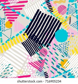 Memphis seamless  pattern in retro style. Doodle pattern hand-drawn pen, ink, chalk. 