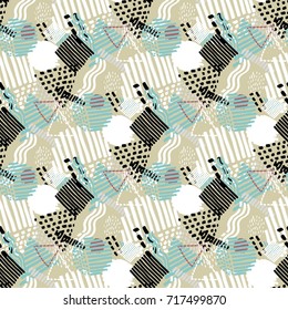 Memphis seamless  pattern in retro style. Doodle pattern hand-drawn pen, ink, chalk. 