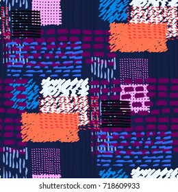 Memphis seamless  pattern in retro style. Doodle pattern hand-drawn pen, ink, chalk.  Fabric patchwork.