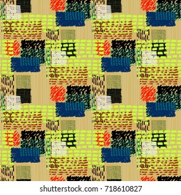 Memphis seamless  pattern in retro style. Doodle pattern hand-drawn pen, ink, chalk.  Fabric patchwork.