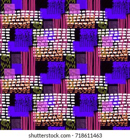 Memphis seamless  pattern in retro style. Doodle pattern hand-drawn pen, ink, chalk.  Fabric patchwork.