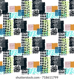 Memphis seamless  pattern in retro style. Doodle pattern hand-drawn pen, ink, chalk.  Fabric patchwork.