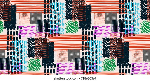 Memphis seamless  pattern in retro style. Doodle pattern hand-drawn pen, ink, chalk. 
