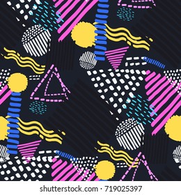 Memphis seamless  pattern in retro style. Doodle pattern hand-drawn pen, ink, chalk. 