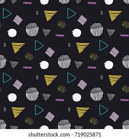Memphis seamless  pattern in retro style. Doodle pattern hand-drawn pen, ink, chalk. 