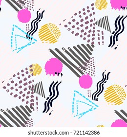 Memphis seamless  pattern in retro style. Doodle pattern hand-drawn pen, ink, chalk. 