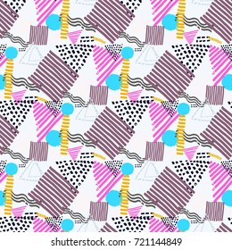 Memphis seamless  pattern in retro style. Doodle pattern hand-drawn pen, ink, chalk. 