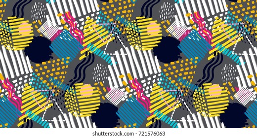 Memphis seamless  pattern in retro style. Doodle pattern hand-drawn pen, ink, chalk. 