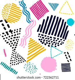 Memphis seamless  pattern in retro style. Doodle pattern hand-drawn pen, ink, chalk. 