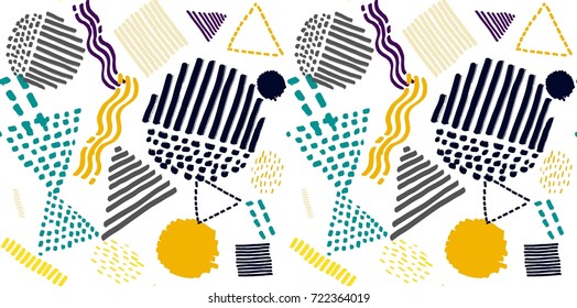 Memphis seamless  pattern in retro style. Doodle pattern hand-drawn pen, ink, chalk. 