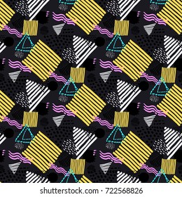 Memphis seamless pattern in retro style. Doodle pattern hand-drawn pen, ink, chalk.