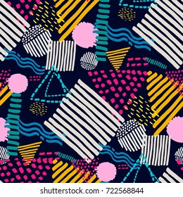 Memphis seamless pattern in retro style. Doodle pattern hand-drawn pen, ink, chalk.