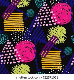 Memphis seamless pattern in retro style. Doodle pattern hand-drawn pen, ink, chalk.