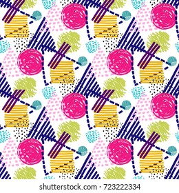 Memphis seamless  pattern in retro style. Doodle pattern hand-drawn pen, ink, chalk. 