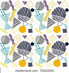 Memphis seamless  pattern in retro style. Doodle pattern hand-drawn pen, ink, chalk. 