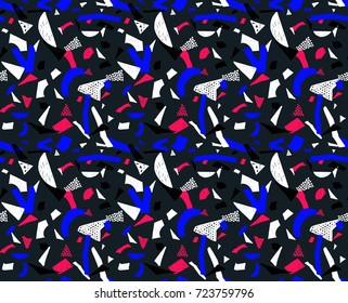 Memphis seamless pattern in retro style. Doodle pattern hand-drawn pen, ink, chalk. Wallpapers scattered cutting elements.