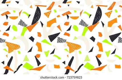 Memphis seamless pattern in retro style. Doodle pattern hand-drawn pen, ink, chalk. Wallpapers scattered cutting elements.