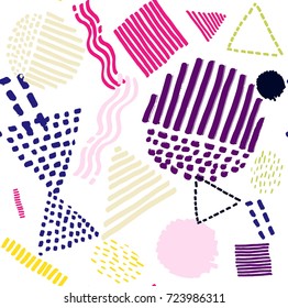 Memphis seamless  pattern in retro style. Doodle pattern hand-drawn pen, ink, chalk. 