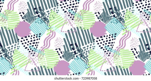 Memphis seamless  pattern in retro style. Doodle pattern hand-drawn pen, ink, chalk. 