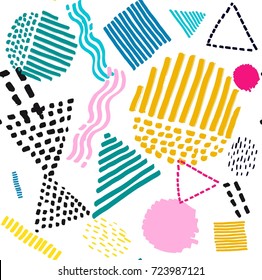 Memphis seamless  pattern in retro style. Doodle pattern hand-drawn pen, ink, chalk. 