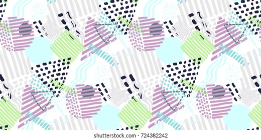 Memphis seamless  pattern in retro style. Doodle pattern hand-drawn pen, ink, chalk. 