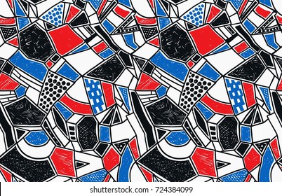 Memphis seamless pattern in retro style. Doodle pattern hand-drawn pen, ink, chalk. Wallpapers scattered cutting elements.