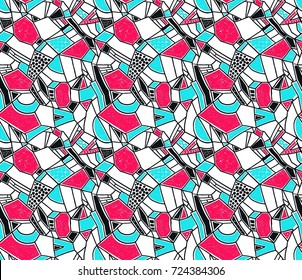 Memphis seamless pattern in retro style. Doodle pattern hand-drawn pen, ink, chalk. Wallpapers scattered cutting elements.