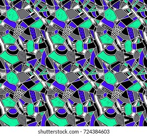 Memphis seamless pattern in retro style. Doodle pattern hand-drawn pen, ink, chalk. Wallpapers scattered cutting elements.