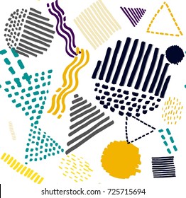 Memphis seamless  pattern in retro style. Doodle pattern hand-drawn pen, ink, chalk. 