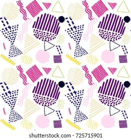 Memphis seamless  pattern in retro style. Doodle pattern hand-drawn pen, ink, chalk. 