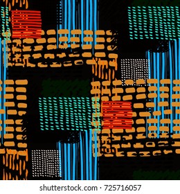Memphis seamless  pattern in retro style. Doodle pattern hand-drawn pen, ink, chalk.  Fabric patchwork.