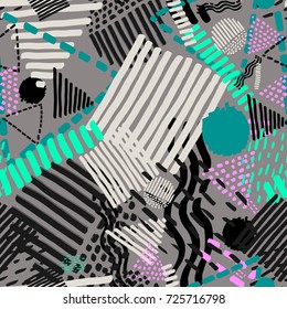 Memphis seamless  pattern in retro style. Doodle pattern hand-drawn pen, ink, chalk. 