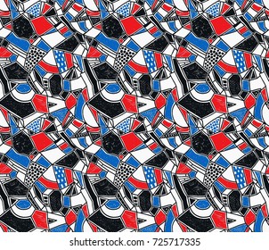 Memphis seamless pattern in retro style. Doodle pattern hand-drawn pen, ink, chalk. Wallpapers scattered cutting elements.