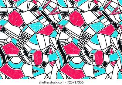 Memphis seamless pattern in retro style. Doodle pattern hand-drawn pen, ink, chalk. Wallpapers scattered cutting elements.