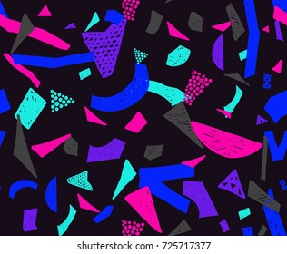 Memphis seamless pattern in retro style. Doodle pattern hand-drawn pen, ink, chalk. Wallpapers scattered cutting elements.