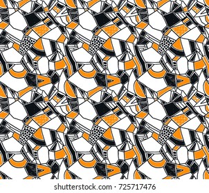 Memphis seamless pattern in retro style. Doodle pattern hand-drawn pen, ink, chalk. Wallpapers scattered cutting elements.