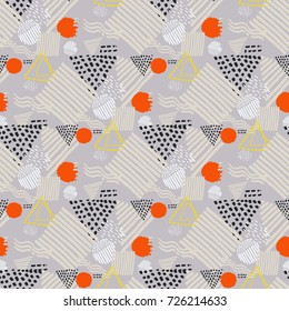 Memphis seamless  pattern in retro style. Doodle pattern hand-drawn pen, ink, chalk. 