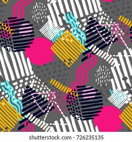 Memphis seamless  pattern in retro style. Doodle pattern hand-drawn pen, ink, chalk. 