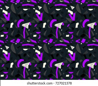 Memphis seamless pattern in retro style. Doodle pattern hand-drawn pen, ink, chalk. Wallpapers scattered cutting elements.