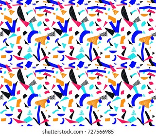 Memphis seamless pattern in retro style. Doodle pattern hand-drawn pen, ink, chalk. Wallpapers scattered cutting elements.