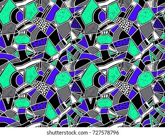 Memphis seamless pattern in retro style. Doodle pattern hand-drawn pen, ink, chalk. Wallpapers scattered cutting elements.
