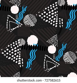 Memphis seamless  pattern in retro style. Doodle pattern hand-drawn pen, ink, chalk. 