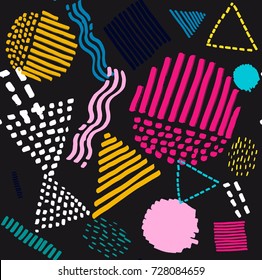 Memphis seamless  pattern in retro style. Doodle pattern hand-drawn pen, ink, chalk. 